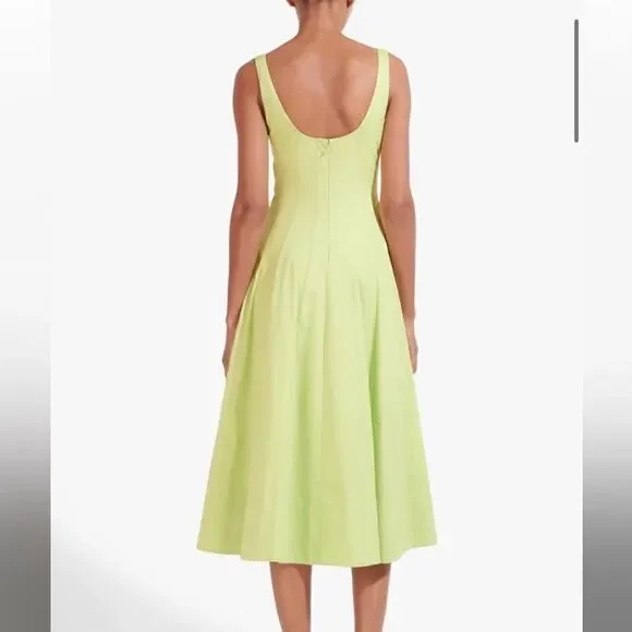NWT STAUD WELLS midi dress, light green, stretch cotton Size 12 - Picture 7 of 12